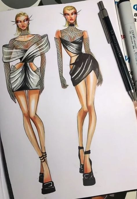 Fashion Sketchbook Inspiration, Fashion Model Sketch, Fashion Dream Job, Fashion Illustration Tutorial, Fashion Design Books, Fashion Illustrations Techniques, Fashion Design Sketchbook, Fashion Design Collection, Versace Fashion