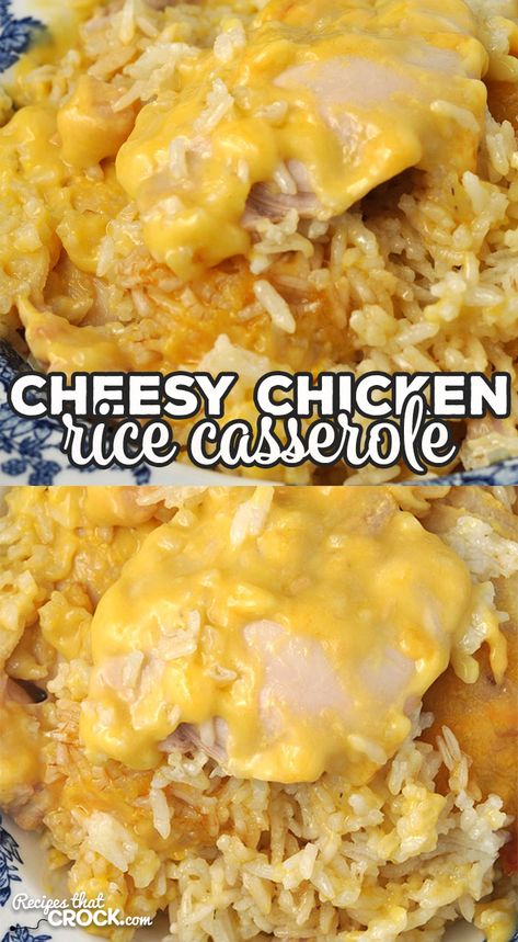 Cheesy Chicken And Rice Skillet, Chicken Rice And Cheese Casserole, Cheesy Rice Casserole, Cheesy Chicken Rice Casserole, Chicken Rice Casserole Recipes, Decadent Recipes, Wendy's Chili, Cheesy Chicken And Rice, Cheesy Chicken Rice