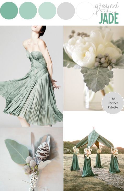 Pantone Palette | Grayed Jade http://www.theperfectpalette.com/2013/09/pantone-palette-grayed-jade.html Grayed Jade, Jade Wedding, Wedding Color Scheme, Pantone Palette, Wedding Color, White Wedding, Color Scheme, Color Palette, Jade