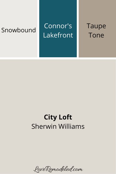 Sherwin Williams City Loft Complimentary Colors, Sherwin Williams City Loft Living Rooms, City Loft Sherwin Williams Exterior, City Loft Sherwin Williams Walls, City Loft Coordinating Colors, City Loft Paint Color, City Loft Paint, Warm Gray Paint Color, Sherwin Williams City Loft