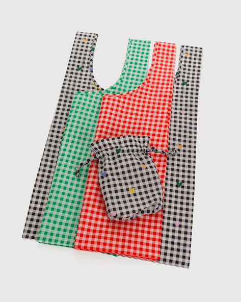 Standard Baggu Set of 3 : Gingham - Baggu Baggu Shopping Bag, Plastic Grocery Bags, Grocery Bags, Drawstring Pouch, Reusable Bags, Pouch Bag, Bag Set, Grocery Bag, Grocery Store