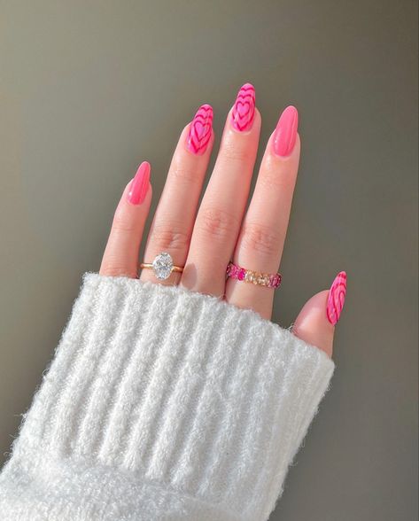 Pink heart design nails Pink Nail Art Designs, Barbie Nails, Nail Red, Pink Manicure, Girly Acrylic Nails, Pink Nail Art, Glow Nails, Pink Nail Designs, Trendy Nail Design