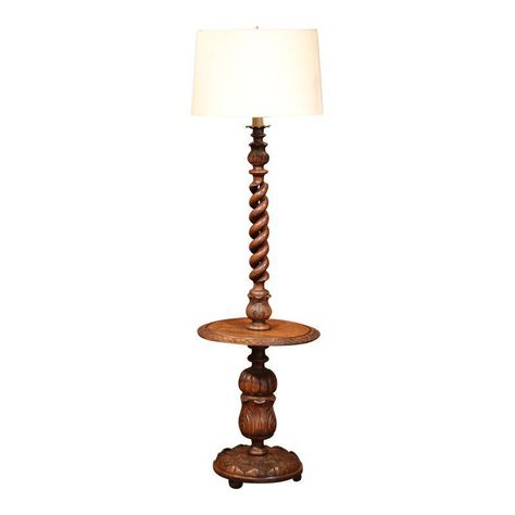 Early 20th Century French Carved and Barley Twist Floor Lamp with Attached Table Barley Twist, Floor Lamps, Barley, Early 20th Century, Floor Lamp, 20th Century, Furniture Decor, Lamps, Table Lamp