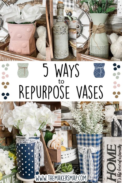 5 Ways to Repurpose Vases Vase Crafts For Kids, Repurpose Vases, Vase Makeover Diy, Crafts For Kids Easy Diy, Diy Crafts Vases, Homemade Vase, Flower Vase Crafts, Farmhouse Vases, Vases Ideas