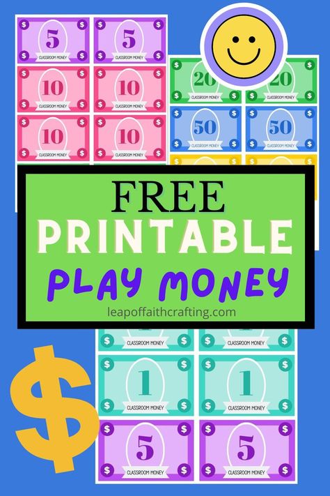 Instant download of free play money to print! Includes $1, $5, $10, $20, $50, and $100 bills. Perfect to use in the classroom or at home! Free Printable Play Money, Money To Print, Classroom Cash, Fake Money Printable, Play Money Template, Classroom Money, Printable Play Money, Learning Money, Money Template