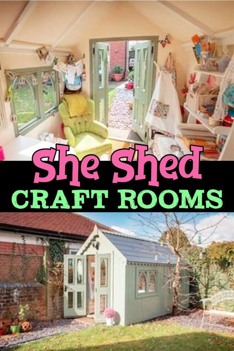 Interior She Shed Ideas, She Shed Ideas Interior Craft Rooms, She Shed Ideas Woman Cave, Shed Craft Room Ideas, Crafting She Shed, Shed Ideas Inside, She Shed Craft Room Ideas, Craft Shed Ideas, Shed Office Ideas