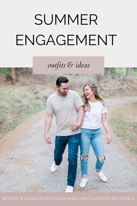 Summer Engagement Outfit Ideas for the adventurous and joyful couple! Including summer dresses for women, engagement rings, and so many more summer trends! Summer Time Engagement Photos, Engagement Photos August, Engagement Photo Session Outfits, Summer Proposal Outfit, Engagement Photo Outfit Ideas Summer, Engagement Session Outfits Summer, Summer Engagement Photo Outfits, Engagement Picture Outfits Summer, Summer Engagement Photos Outfit Casual