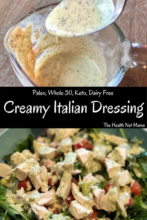 Whole 30 Italian Dressing, Whole 30 Salad Dressing, Paleo Italian Dressing, Creamy Italian Salad Dressing, Dairy Free Caesar Dressing, Aip Salad, Olive Garden Salad Dressing Recipe, Paleo Salad Dressing, Garden Salad Dressing