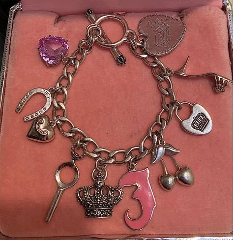 Charm Bracelet Juicy Couture, 2000s Charm Bracelet, Y2k Charm Bracelet, 2000 Accessories, Cherry Lush, Juicy Couture Aesthetic, Juicy 2000s, 2000s Accessories, 2000s Jewelry