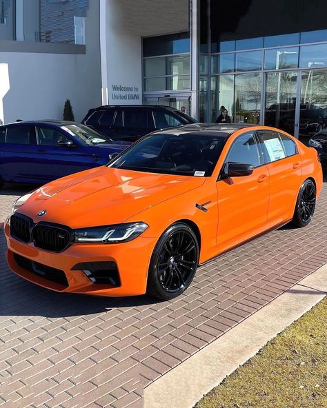 Hype Garage on Instagram: “2021 BMW M5 Competition LCI spec’d in Fire Orange!! Swipe to see more!! 😍😍 • Photo: @stevenleesang • Follow 🚘 @hype_garage 🚘 for the latest…” Orange Bmw, Prom Car, Bmw M5 Competition, Pelo Color Vino, M5 Competition, Bmw White, Koenigsegg Jesko, M5 F90, Bmw Girl