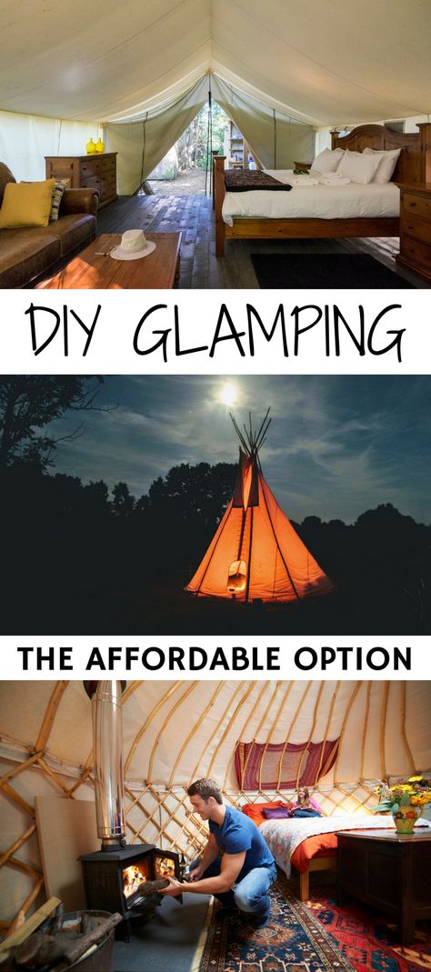 Fancy glamping but don't like the idea of it being so expensive? DIY Glamping can be simple and cheap, yet, just as awesome of an experience anywhere around the world. Cheap Glamping Ideas, Diy Glamping, Glamping Business, Bell Tent Camping, Camping Girl, Glamping Resorts, Big Tents, Cool Tents, Be Simple