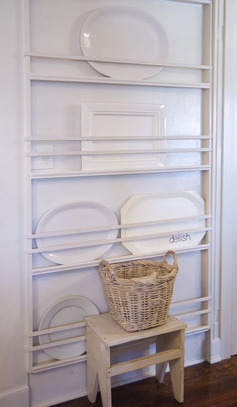 Plate rack built onto a spare wall for serving dishes. Love this! Plate Rack Wall, Diy Plate Rack, Plate Rack, Butlers Pantry, Plate Racks, Kitchen Pantry, Kitchen Inspirations, Dream Kitchen, Storage Ideas