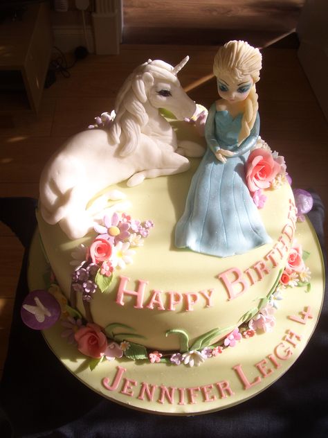 Elsa & the Unicorn cake Unicorn Elsa Cake, Elsa Birthday Cake, Elsa Cake, Frozen Bday Party, Elsa Birthday, House Cake, Mouse Cake, Mini Mouse, Unicorn Cake