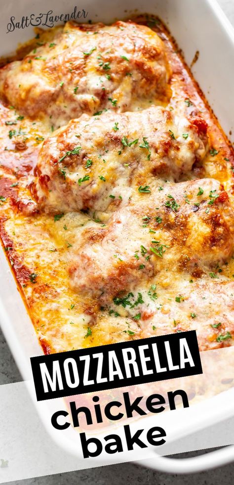 Mozzarella Chicken Bake, Cheesy Chicken Bake, Chicken Bake Recipe, Recipes With Mozzarella Cheese, Marinara Recipe, Baked Chicken Recipes Easy, Chicken Breast Recipes Baked, Mozzarella Recipes, Mozzarella Chicken