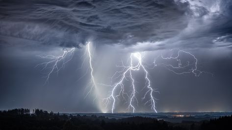 #lightning #thunder #sky lightning strikes #cloud #thunderstorm #storm #phenomenon #darkness #cumulus meteorological phenomenon bad weather #landscape #evening #4K #wallpaper #hdwallpaper #desktop Thunderstorm Wallpaper, Sonic Iphone Wallpaper, Mac Background, Lightning Clouds, 2048x1152 Wallpapers, Sonic Racing, Power Aesthetic, Storm Wallpaper, Lightning Photography