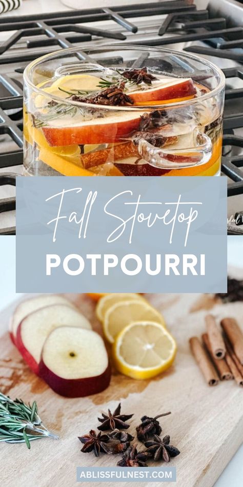 Transform your kitchen into a fall haven with the captivating aroma of this Fall stovetop potpourri. A delightful combination of fruits, spices, and herbs, it's a simple yet effective way to infuse your home with the essence of autumn. Want to try it? #fallrecipes #homemadefragrance #cozyhome How To Make Dried Potpourri, Autumn Popurri, Fall Poupori Diy, Stovetop Potpourri Fall, Poupori Diy, Popurri Homemade Fall, Autumn Simmer Pot Recipes, Pouporri Recipe, Fall Potpourri Stovetop