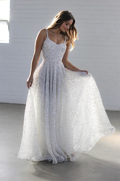 White Sparkle Wedding Reception Dress, White Glittery Prom Dress, A Line Sparkle Wedding Dress, Ariel Inspired Wedding Dress, Full Beaded Wedding Dress, Sparkle Wedding Dress Glitter, Sparkly Reception Dress, Shimmer Wedding Dress, Wedding Dresses Sparkly