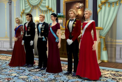 Sims 4 Royal, Sims Royal, Royalty Clothing, Swedish Clothing, Female Sims, Sims 4 Decades Challenge, Royal Houses, Royal Clothes, Dark Red Dresses