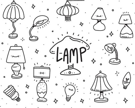 Set of doodle lamp . lamp doodle style Lamp Doodle Drawings, Cute Lightbulb Drawing, Doodle Lamp, Lamp Tattoo Design, Lamp Design Drawing, Light Doodles, Lamp Doodle, Candle Doodle, Lamp Sketch