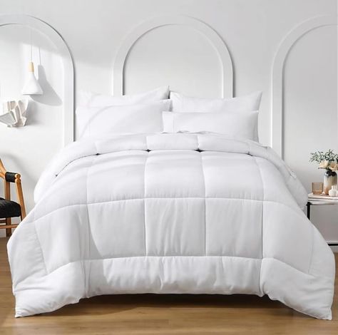 PRICES MAY VARY. Included： The white queen comforter set include 1 comforter (90”*90”) + 2 pillowcase (20”* 30”). Advanced Technology：3 stitches of work per centimeter make the white queen size comforter durable. The surface is made of prime microfiber, and the quilt core is made of high-quality cotton. The chic cloud-like cozy room decor can keep you cozy in summer. Luxury Chic Design：The white comforter set for queen size bed can match any rooms of different styles, such as modern and boho. Si White Bed Comforters, Hotel Bedroom Decor, White Comforter Set, Soft Comforter Bedding, White Twin Comforter, Sleeping Posture, Full Size Comforter Sets, Twin Size Comforter, Full Size Comforter