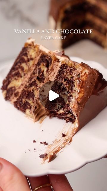 Rosie Brown on Instagram: "Chocolate and Vanilla Layer Cake 🤎 

Three layers of the softest vanilla sponge swirled with rich chocolate, layered with velvety whipped chocolate ganache, covered in creamy vanilla buttercream and finished with a chocolate ganache drip topping. My recipe is egg-free, dairy free and the best part is it’s super simple to make. 

Recipe can be found by subscribing for my exclusive content - see my bio for more information 🥰 

#recipe #layercake #marblecake #chocolatecake #motherdaycake #vanilla #vanillacake #chocolateganache #egglessbaking #baking #dairyfreerecipes #cakes #bakinglove #eggfreebaking" Matilda Chocolate Cake, The Bear Tv Show, Matilda Cake, Chocolate Espresso Cake, Espresso Cake, Chocolate Hazelnut Cake, Triple Chocolate Cake, Chocolate Fudge Frosting, Nutella Cake