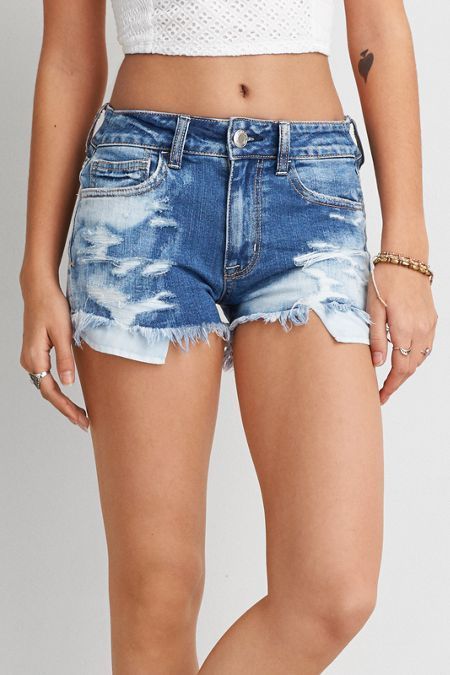 American Eagle Outfitters AEO Hi-Rise Denim Shorts Grey Denim Shorts, Short Jean Shorts, Denim Short Shorts, Short Jean, Shorts American Eagle, Shorts Denim, Denim Short, Mom Shorts, Grey Denim