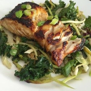 Sable Fish w/Warm Salad - super quick & easy meal that comes together in minutes! Sable Fish, Sablefish Recipes, Kale Greens, Coconut Vinegar, Power Greens, Paleo Kitchen, Best Fish Recipes, Coconut Nectar, Paleo Sides