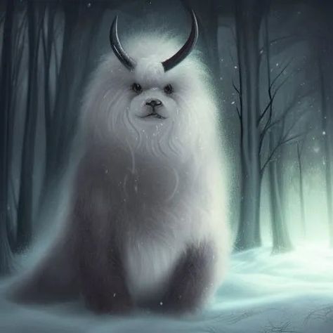 Mythical Winter Creatures, Winter Creatures Fantasy Art, Snow Fantasy Creatures, Winter Fantasy Animals, Winter Fantasy Creatures, Winter Mythical Creatures, Fantasy Forest Animals, Dnd Grimoire, Fantasy Biomes