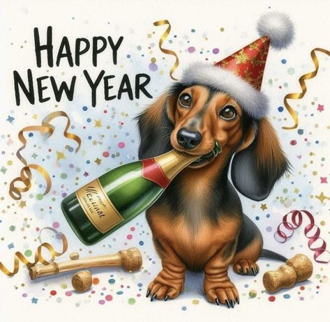 Happy Birthday Dachshund, Christmas Greetings Pictures, Winnie Dogs, Dachshund Colors, Dachshund Cartoon, Christmas Pebble Art, Happy New Year Fireworks, Happy Birthday Boy, Happy New Year Pictures