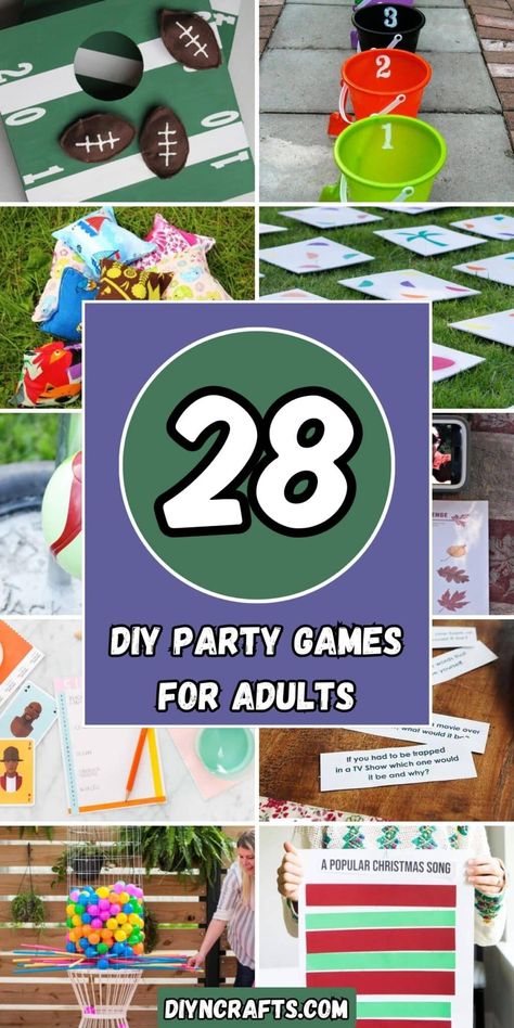 28 DIY Party Games for Adults Diy Party Games For Adults, Work Party Games, Rainy Day Games, Funny Games For Groups, Adult Birthday Party Games, Fun Games For Adults, Easy Party Games, Party Games For Adults, Diy Party Games