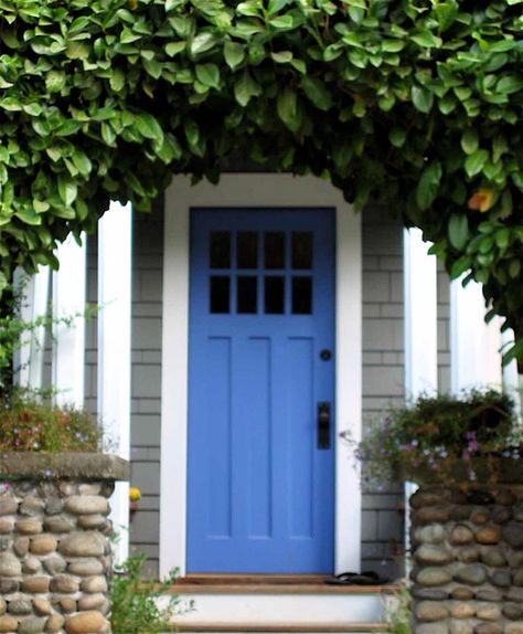 Blue Exterior Door Colors, Periwinkle Front Door, Blue Exterior Door, Exterior Door Colors, Yellow Front Doors, Paint For Kitchen Walls, Blue Front Door, Craftsman Door, Door Colors