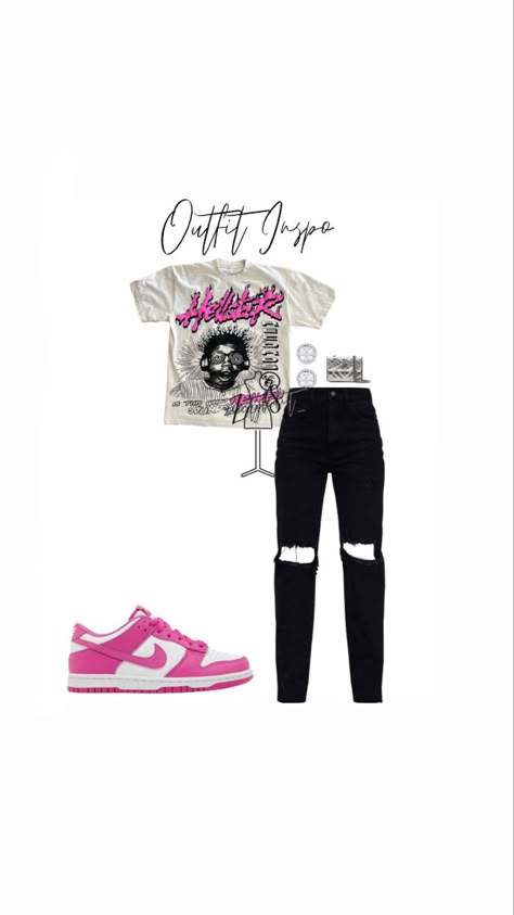 Outfit With Dunks, Fucsia Outfit, Cute Highschool Outfits, Outfit Boards, Teen Swag Outfits, Cute Nike Outfits, Fly Outfit, Fasion Outfits, Stylish Summer Outfits