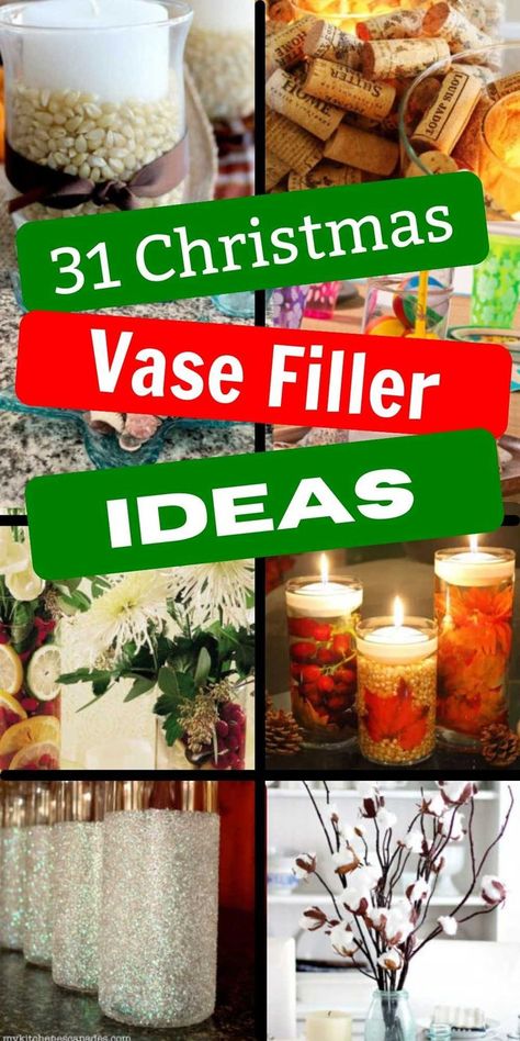 Step up your holiday decor game with these gorgeous 31 Christmas vase filler ideas. Transform your home into a winter wonderland with these filling vases ideas with lights, water beads, pine cones, water, jingle bells, ornaments and more. These simple ideas include apothecary jars, dollar store vases, farmhouse ideas and much more for the easiest decor. Christmas Apothecary Jars Holiday Decor, Christmas Vase Filler Ideas, Christmas Vase Filler, Apothecary Jar Decor, Water Beads Centerpiece, Christmas Apothecary Jars, Vase Filler Ideas, Bells Ornaments, Vases Ideas