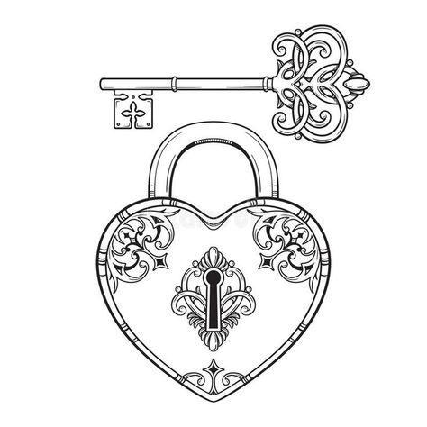 Key Tattoo Stencil, Padlock Tattoo, Heart Lock Tattoo, Heart Key Tattoo, Key Tattoo Designs, Lock Tattoo, Key Drawings, Key Tattoos, Key Tattoo