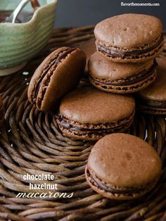 Chocolate Hazelnut Macarons | flavorthemoments.com Hazelnut Macarons, Macaron Filling, Chocolate Macaroons, Macaron Recipes, Chocolate Macaron, Macaron Flavors, Macaron Cookies, Macaroon Recipes, Macaron Recipe