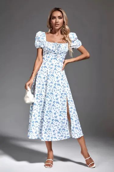 Day Party Dresses | Trendy Daytime Party Outfits for Every Occasion – CATCHALL Long Summer Dress Outfits, Summer Dress Outfits Casual, Beautiful Floral Dresses, Blue French, Bandage Midi Dress, French Floral, Floral Shirt Dress, Summer Dress Outfits, Puff Sleeve Dresses