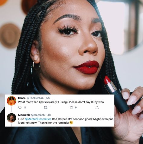 Black Woman Red Lipstick Makeup, Red Ombre Lips Black Women, Simple Red Lip Makeup Look Black Women, Red Lip Outfit Black Women, Red Lipstick For Black Women, Deep Red Lipstick For Dark Skin, Red Lipstick Brown Skin, Red Lip Brown Skin, Black Woman Red Lipstick