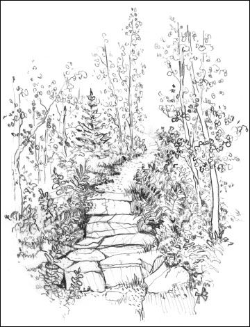 Path Tattoo, Mountain Path, Mountain Sketch, Inktober 2023, Landscape Architecture Drawing, Mountain Drawing, Nature Sketch, Tree Sketches, Art Drawings Sketches Pencil