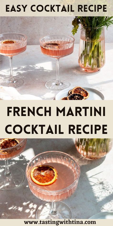 You'll love this easy French Martini! This cocktail is made with vodka, pineapple juice, and Chambord. That's right, it's only 3 ingredients! Martini Flavors, Sweet Martini, Martini Recipes Vodka, French Cocktails, French Martini, Fall Cocktails Recipes, Pretty Cocktails, Fall Cocktail, Cocktail Serving