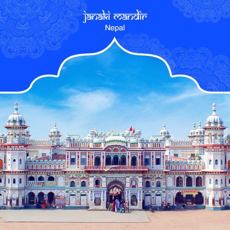 Janaki Mandir, also known as Nau Lakha Mandir, in Nepal is in honour of Sita. This magnificent temple is a great example of Rajput architecture. It is around 50 meters high and covers over 4800 square feet, and is considered to be one of the most pious temples in the Mithila region of Nepal. Built entirely of stone and marble, all of its rooms are decorated with the national flag of Nepal, lattice windows, paintings and carvings, and coloured glass. #PurePractices Janki Mandir Nepal, Rajput Architecture, Flag Of Nepal, Janaki Mandir, Nepal Flag, Hindu Temples, Cute Love Wallpapers, Hindu Temple, Coloured Glass