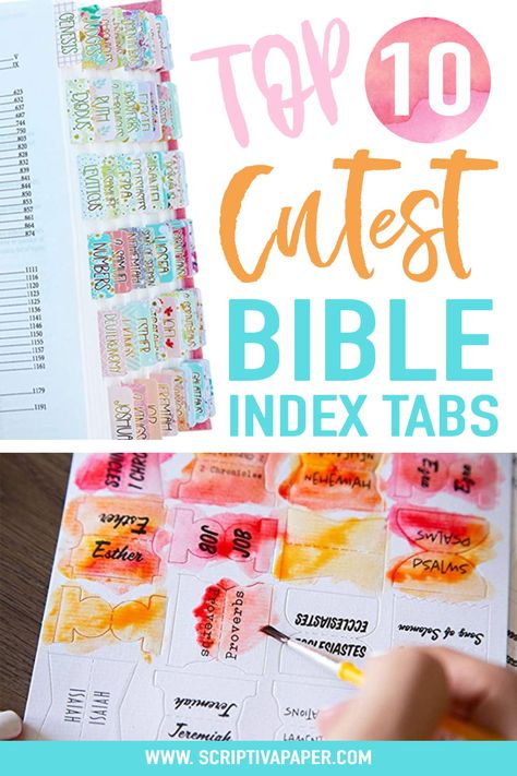 This list compiles our top 10 favorite bible index tabs! Add a little personality to your bible with cute index tabs to add a splash of color and femininity! Stay organized and give your bible a fresh, new look. Click the link to view our favorite finds! #bible #index #tabs #cute #colorful #watercolor #floral Printable Bible Tabs Template, Bible Tabs Diy Free Printable, Bible Tabs Diy, Christmas I Spy, Bible Index, Bible Stickers, Christian Growth, Book Tabs, Bible Journaling Supplies