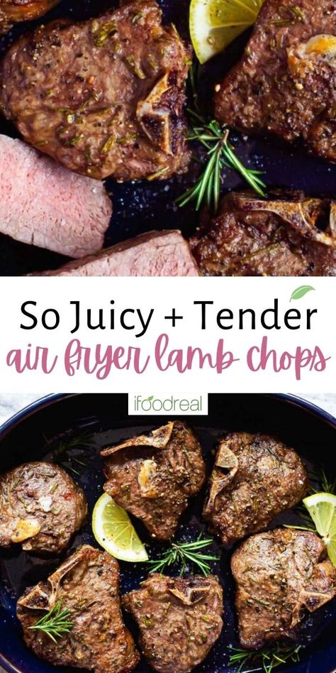 Try something new for dinner this week and make Air Fryer Lamb Chops without turning on the oven or cleaning up grease splatter! Using a simple 3-ingredient marinade, the air fryer is the easiest and best way to get juicy, tender lamb chops with a beautiful sear. Lamb Chops Oven, Air Fryer Lamb Chops, Lamb Steak Recipes, Air Fryer Lamb, Lamb Loin Chop Recipes, Baked Lamb Chops, Cooking Lamb Chops, Lamb Loin Chops, Lamb Steaks