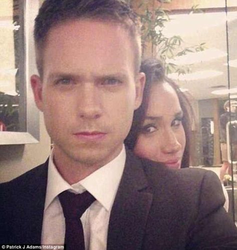 Pals: Meghan spent seven seasons on the hit TV show Suits opposite Patrick, before departing her role as paralegal Rachel Zane last year as her engagement to Prince Harry was announced Patrick J Adams, Meghan Markle And Prince Harry, Prince Harry, Meghan Markle, Design Agency, Prince, Instagram, Design