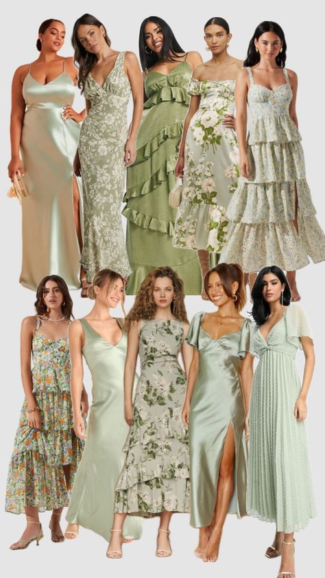 Forest Wedding Dress Guest, Shades Of Green Bridesmaid Dresses Summer, 6 Bridesmaids Different Dresses, Various Shades Of Green Bridesmaid Dresses, Peach And Sage Bridesmaid Dresses, Mixed Texture Bridesmaid Dresses, Olive Bridesmaids Dresses, Bridesmaids Dresses Multiple Colors, Champagne And Sage Bridesmaid Dresses