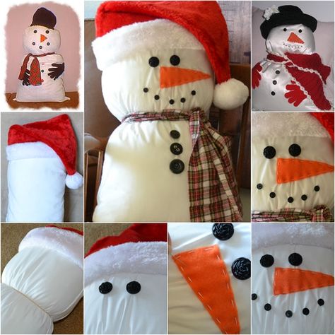 Wonderful DIY Friendly Snowman Pillow Snowman Crafts Diy, Winter Cartoon, Snowman Craft, Snowman Pillow, Diy Snowman, Beautiful Christmas Decorations, Diy For Men, Snowman Crafts, Bed Pillow