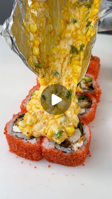 WΛVE 波 Asian Bistro & Sushi on Instagram: "OCKY WAY ROLL 🙌🏼🔥 we see you in the comments, “NEVER NEVER NEVER” & “DON’T FORGET THE BEV” 👀 so it’s about time we made the OCKY WAY Sushi Roll! Shout out to our newest Sushi Chef Ali for this idea! Made with fried chicken, avo, jalapeño and cream cheese inside, topped with a cheesy, spicy, asian inspired street corn then drizzled with white sauce & spicy mayo! Does this sound crazy or crazy good?! 🤤 Would you give it a try?" Asian Bistro, Never Never, Sushi Chef, Spicy Mayo, Sushi Roll, Street Corn, White Sauce, Sushi Rolls, Asian Inspired