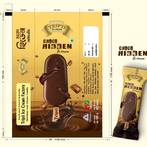 ChocoHidden-Chocobar-Chocolate Ice Cream Chocolate Poster Design, Chocolate Box Design, Label Sticker Design, Ice Cream Packaging Design, Pouch Packaging Design, Chocolate Label, Rice Packaging, Cream Packaging, Chocolate Labels