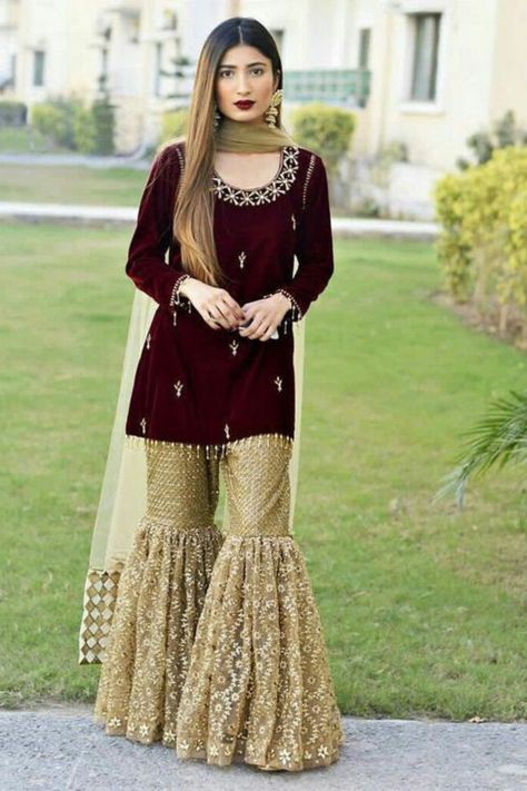 Party wear velvet dress designing ideas#velvetshawl #fashion #usa #pakistaniwedding #aghanoor #ootd #mariab #pakistanstreetstyle #pakistanifashion #style #boutique #indianfashion #velvet #hudabeauty #beechtree #silk #accessories #kurti #velvetscarf #formal #stylilsh #california #vintage #shipfromusa #khaddi #kurta #zaina White Velvet Dress, Dress Design Pakistani, Girls Velvet Dress, Western Style Dresses, Sharara Designs, Dress Pakistani, Pink Velvet Dress, Pakistan Dress, Red Bridal Dress