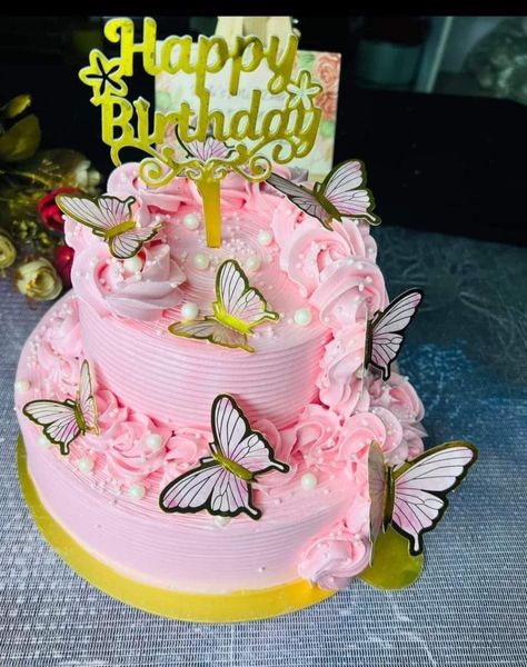 Simple Cake Designs Two Tier, Two Tier Cake Designs Simple, Two Tier Cake Design, Whatsapp Chatting, Cake Bday, Tiered Cakes Birthday, Tiered Cake Design, Girls Cake, Decorating Frosting