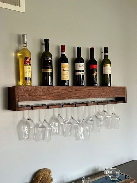 Wine Glass Shelf Ideas, Wine Shelf Kitchen, Plain Kitchen Wall Ideas, Wine Organization, Wine Glass Shelf, Walnut Floating Shelves, Wine Shelf, Shelf Stand, Wine Stand